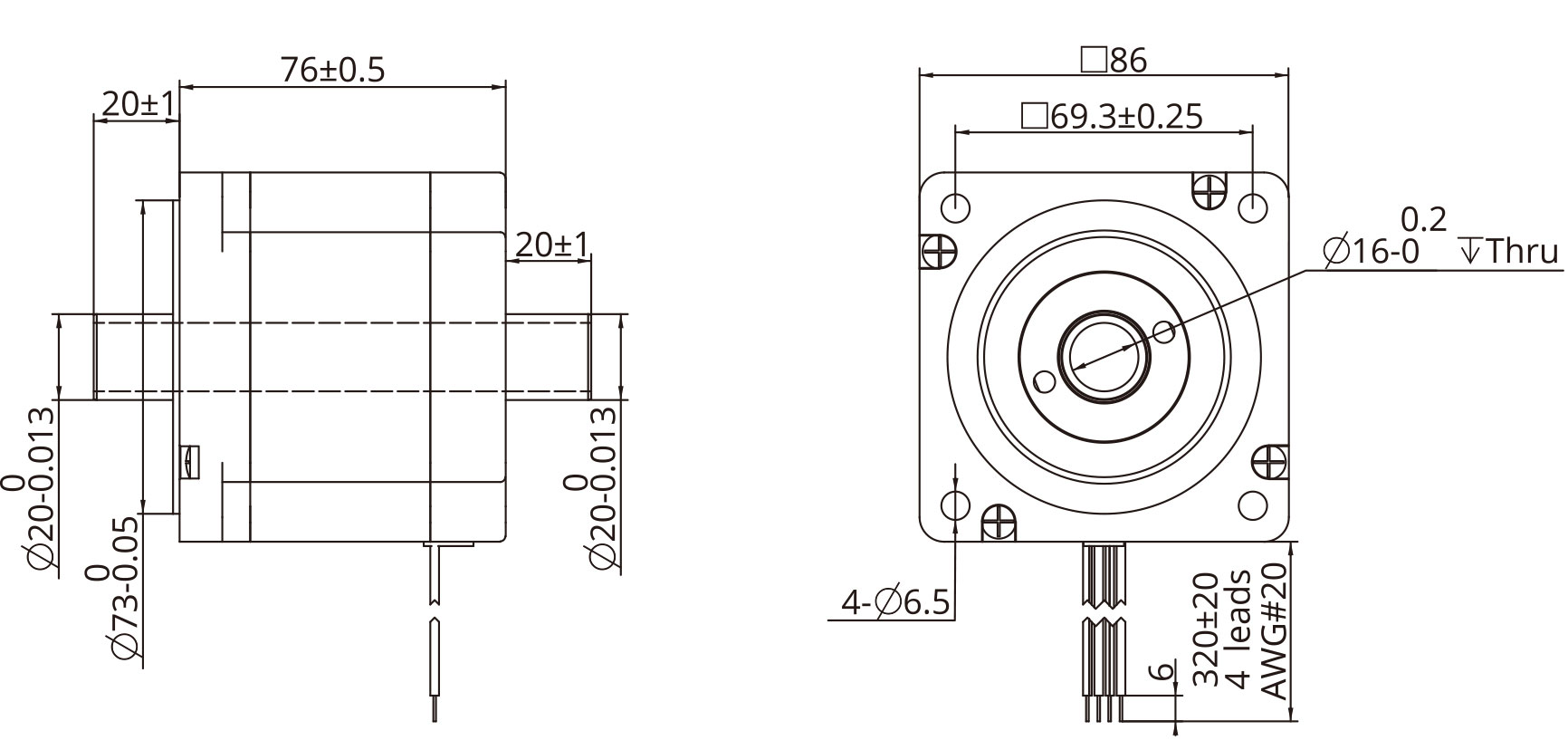 Hollow Shaft Size 34 (86mm) Dimensional Drawing