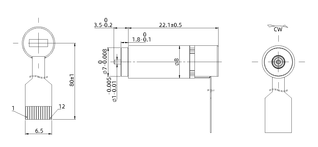 Brush DC Motor Size 8mm Dimensional Drawing