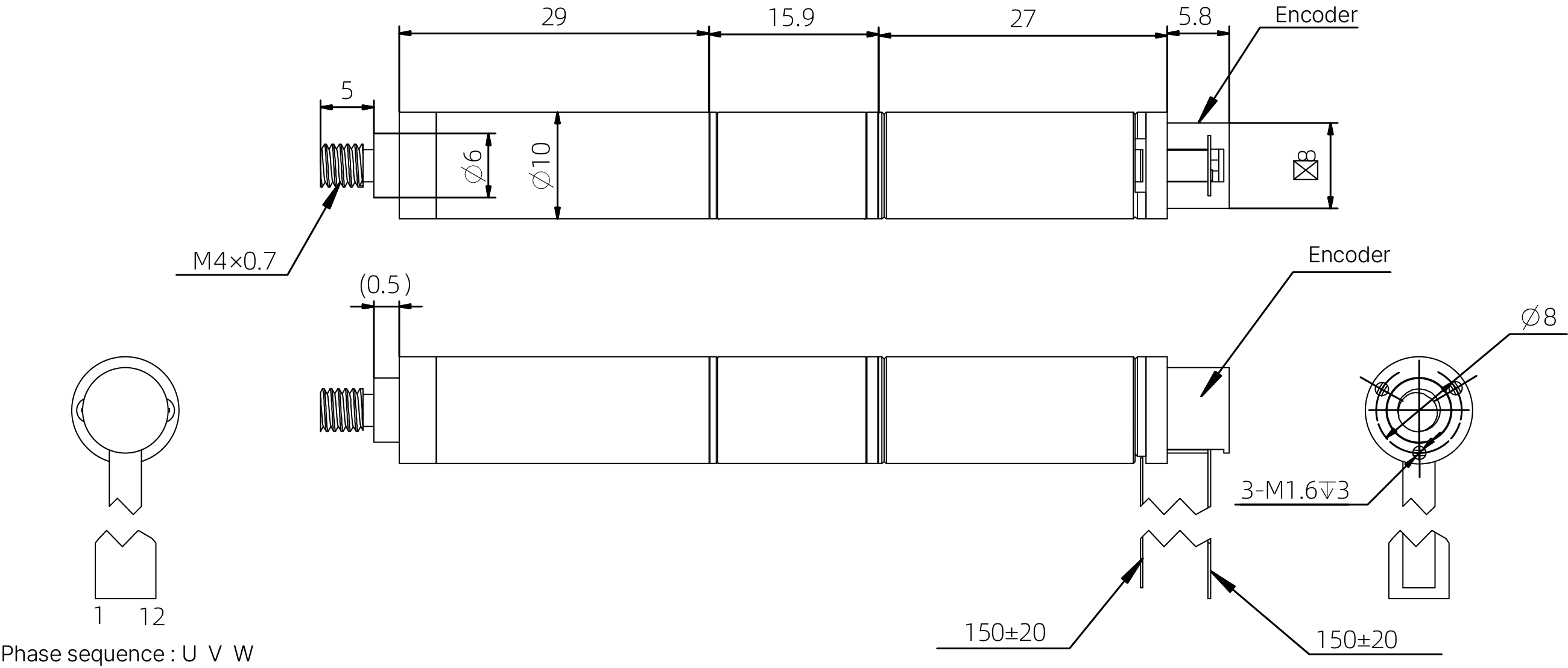 10mm Coreless Push Rod Actuator 도면 치수